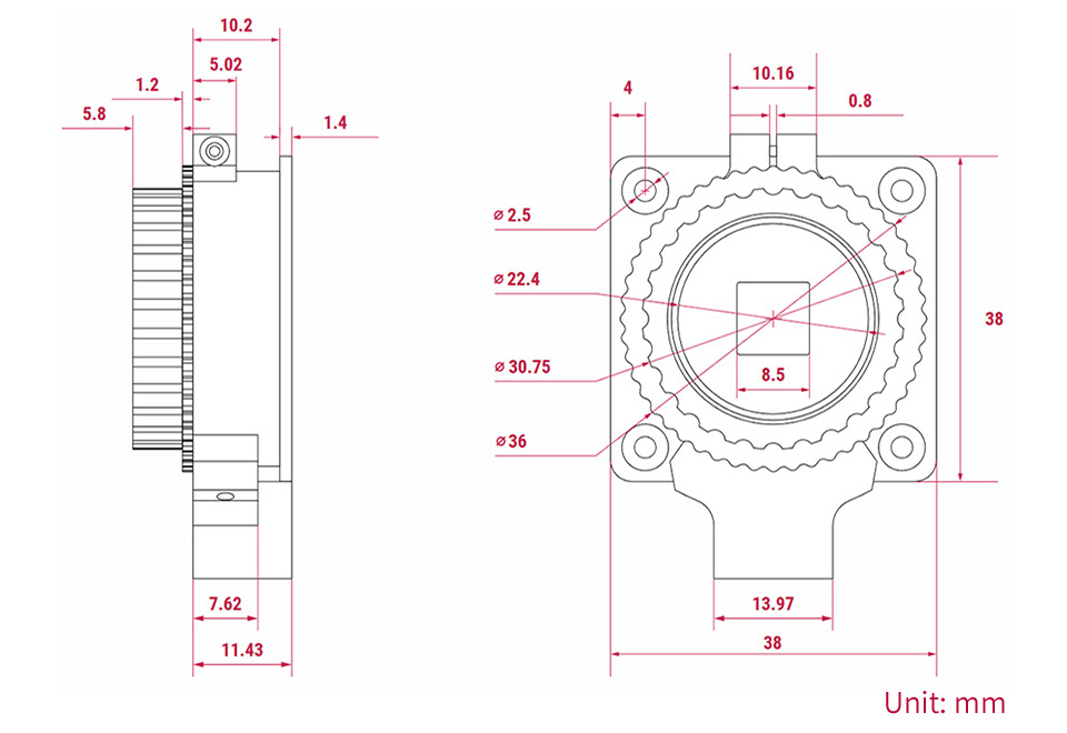 树莓派高清摄像头产品尺寸