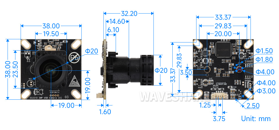 200 万像素 M12 摄像头模块产品尺寸