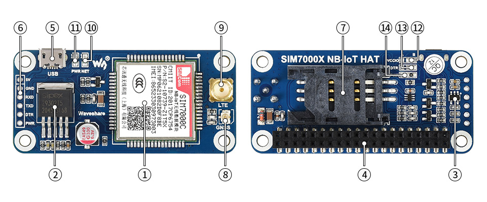 树莓派 SIM7000C 扩展板接口简介