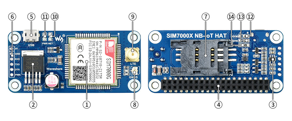 树莓派 SIM7000G 扩展板接口简介