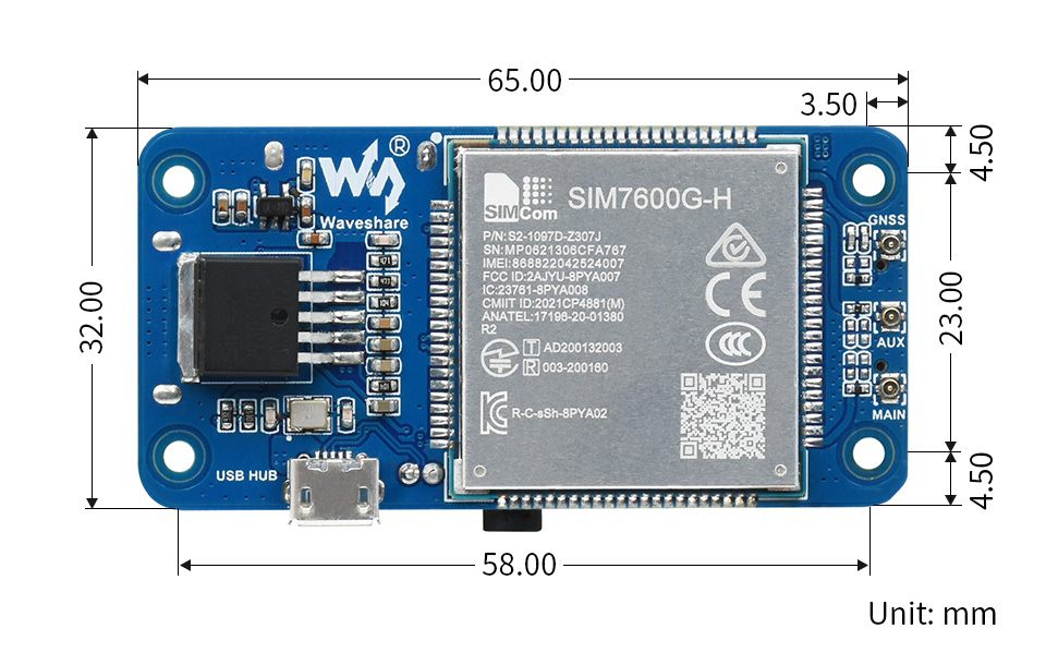 树莓派 4G 扩展板外形尺寸