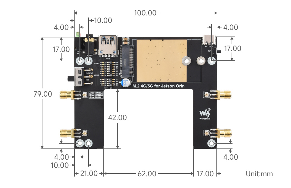 Jetson Orin 4G 通信 扩展板产品尺寸