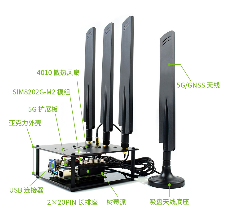 SIM8202G-M2 树莓派5G扩展板外观结构