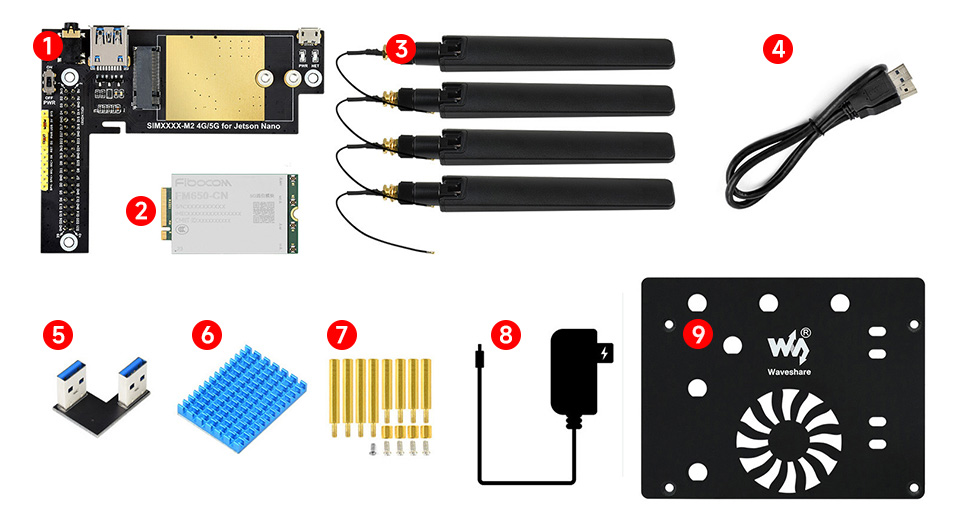 Jetson Nano 5G/4G/3G 扩展板配置清单