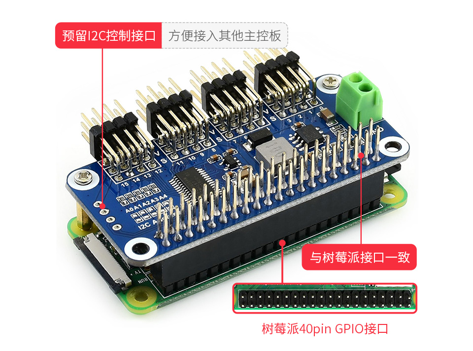 Servo-Driver-HAT-B舵机驱动板 弯排针版板载PN532芯片