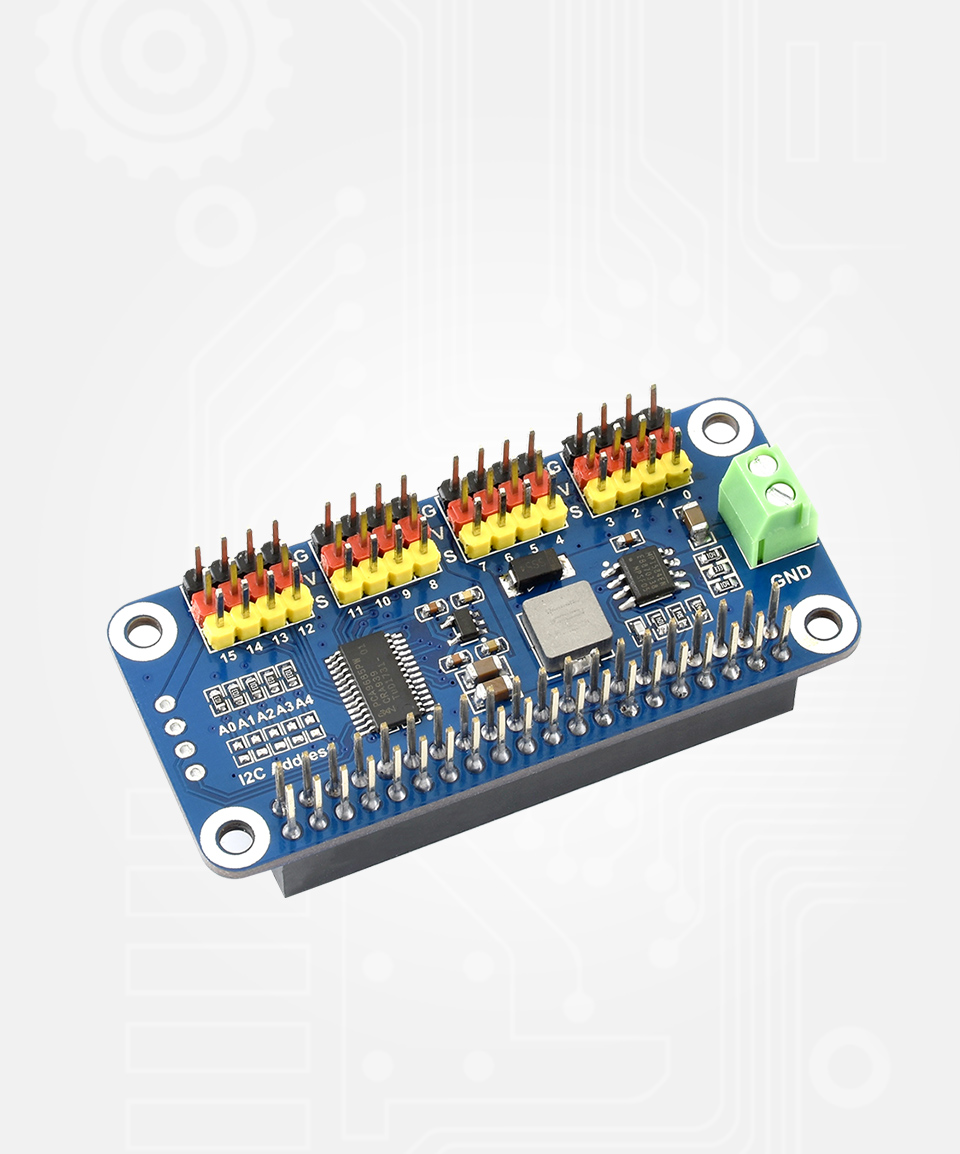 Servo-Driver-HAT舵机驱动板 弯排针版接入Raspberry Pi图示