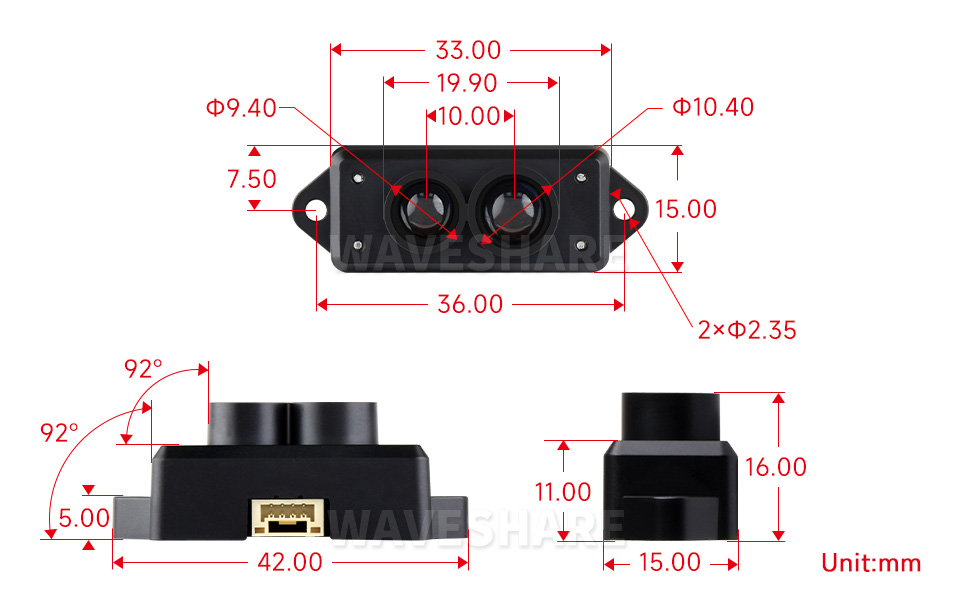 TFmini-S 激光雷达测距传感器产品尺寸