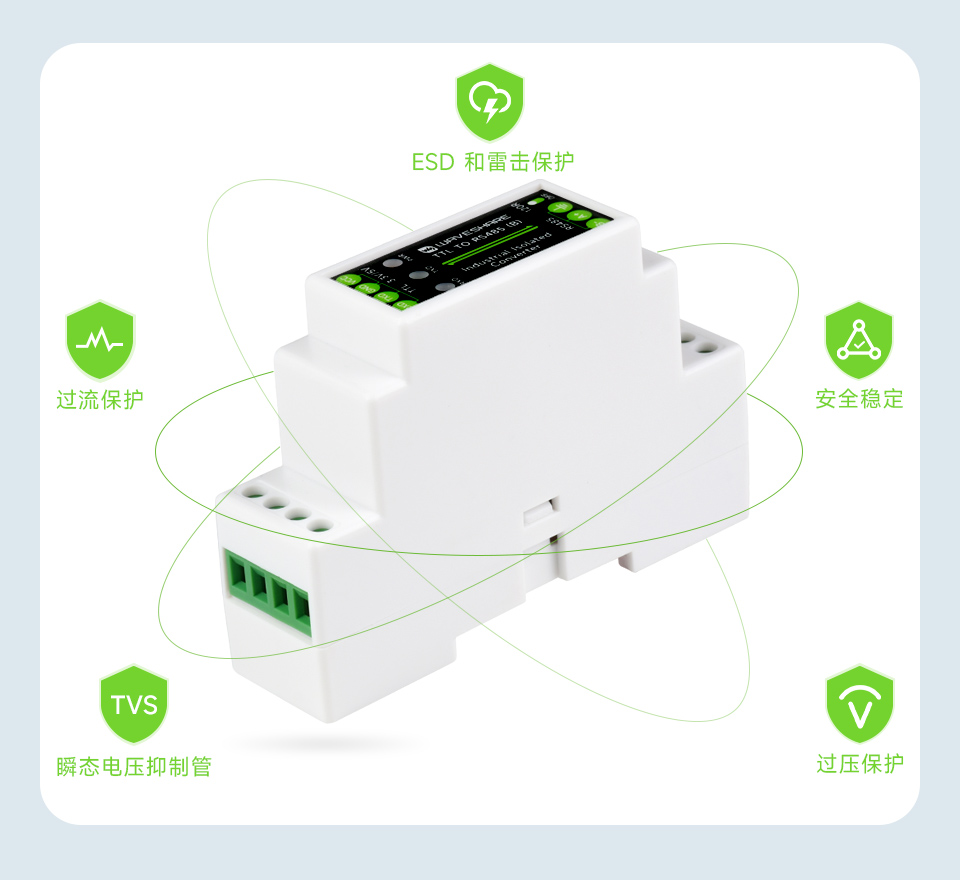 导轨式 TTL 转 RS485 电气隔离型串口转换器多重保护