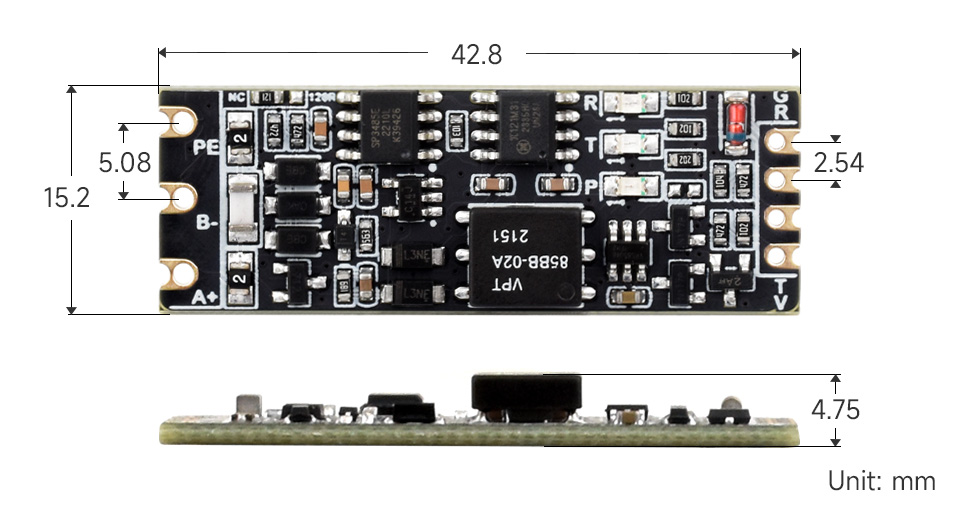 导轨式 TTL 转 RS422 电气隔离型串口转换器产品尺寸