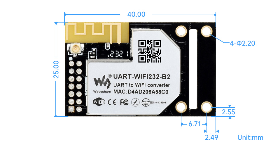 UART 转 WiFi 和 以太网模块产品尺寸