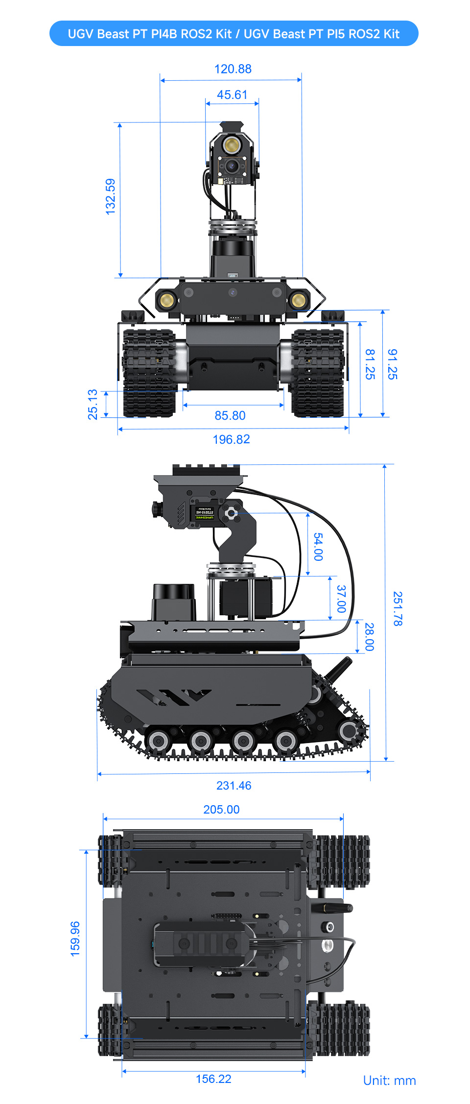 UGV Beast AI 机器人产品尺寸