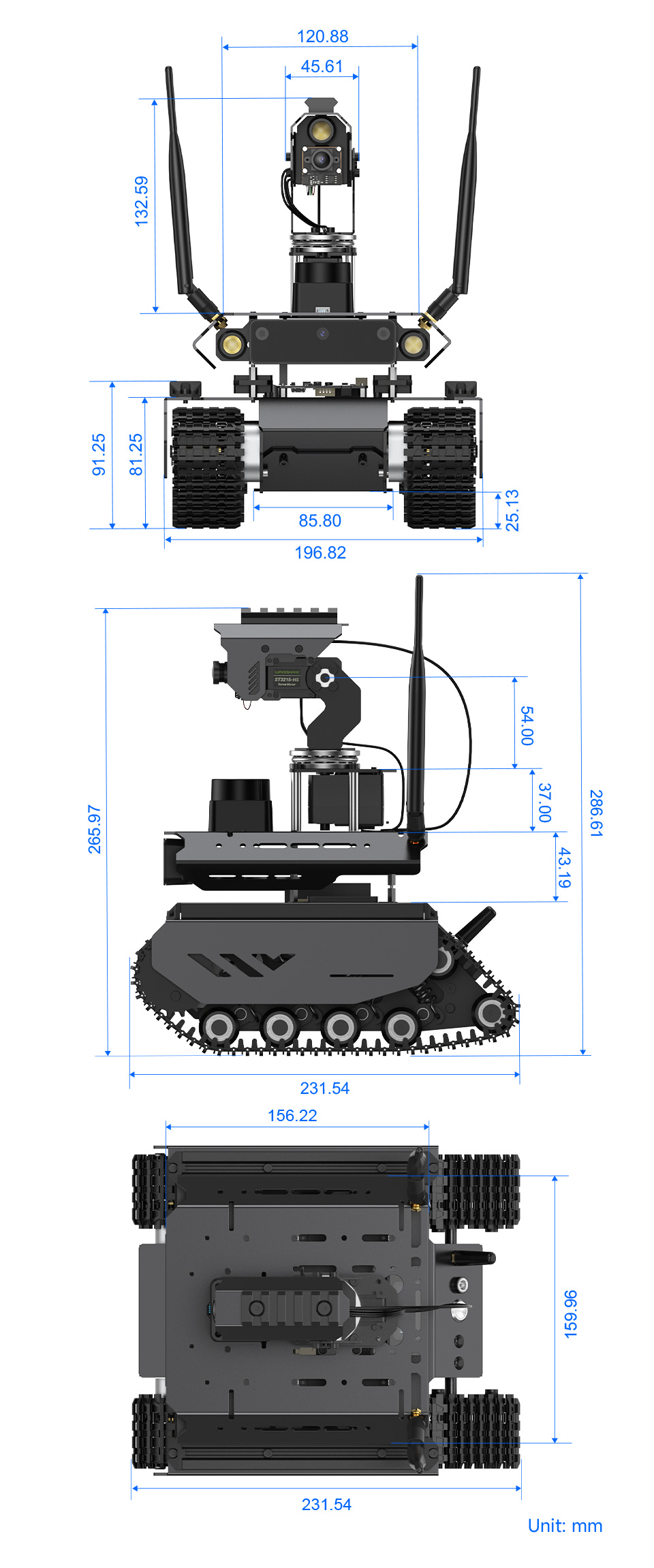UGV Beast AI 机器人产品尺寸