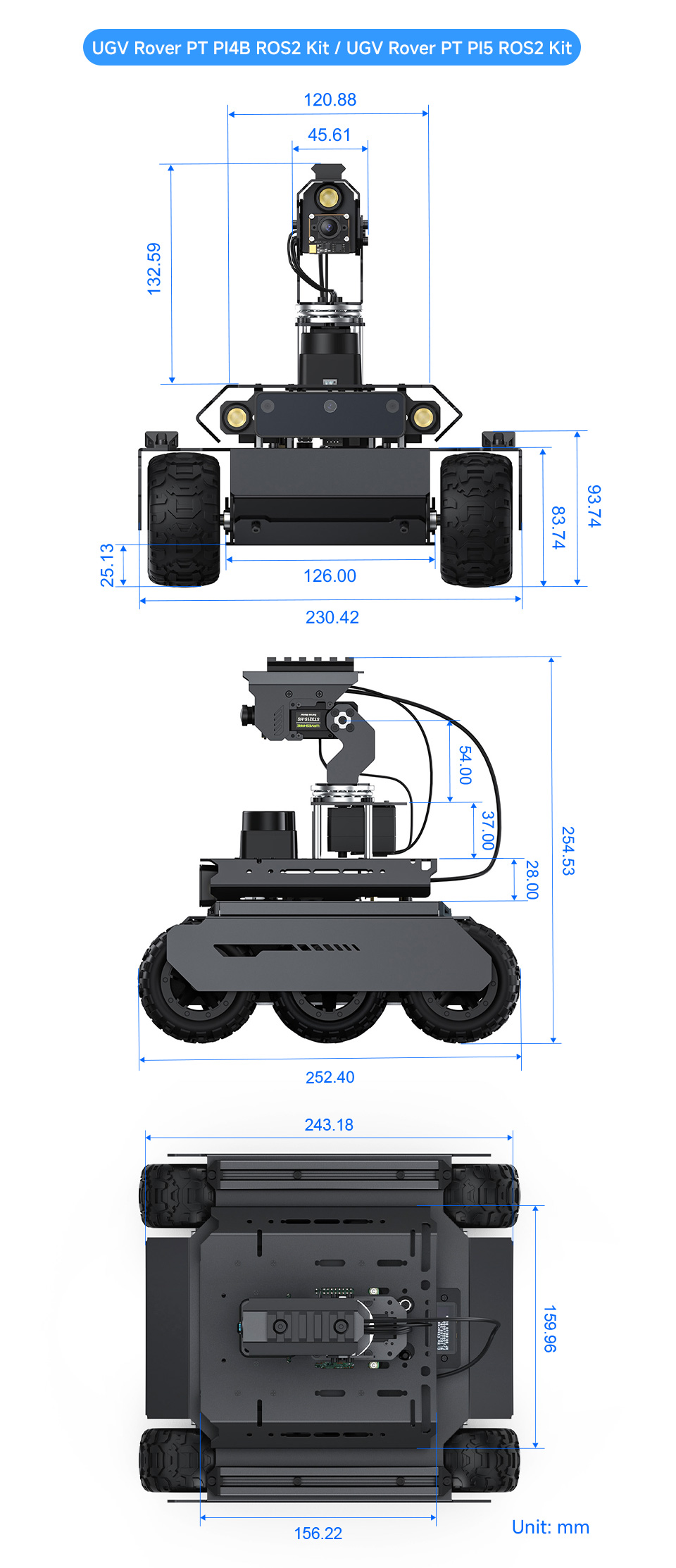 UGV Rover AI 机器人产品尺寸