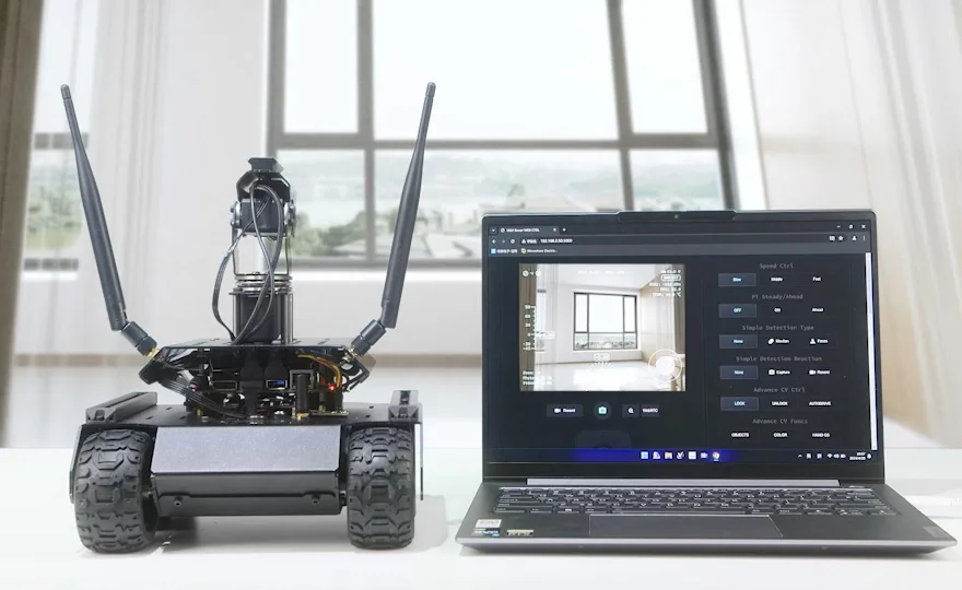 UGV Rover PT AI 机器人，六轮四驱开源移动机器人360° 灵活云台