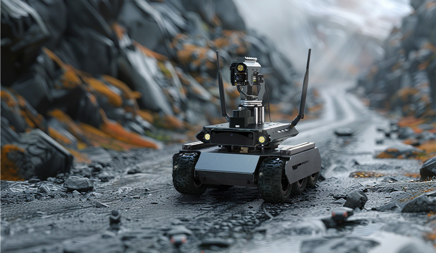UGV Rover PT AI 机器人，六轮四驱开源移动机器人在野外复杂的地形中行使