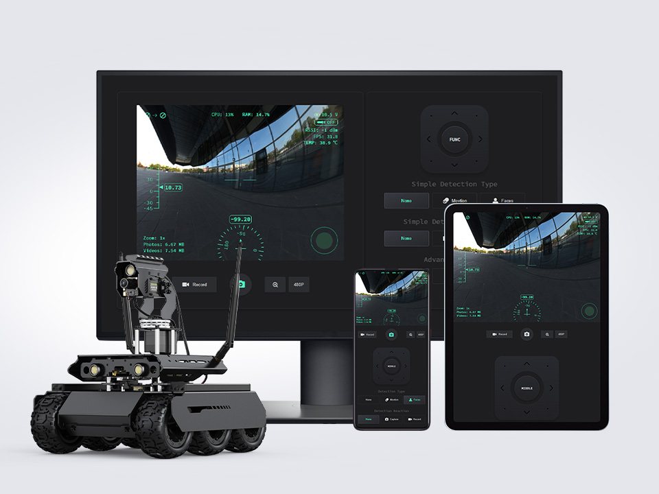 UGV Rover PT AI 机器人，六轮四驱开源移动机器人简单易用的跨平台 Web App 控制