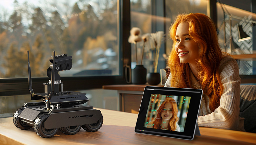 UGV Rover PT AI 机器人，六轮四驱开源移动机器人，人脸检测演示