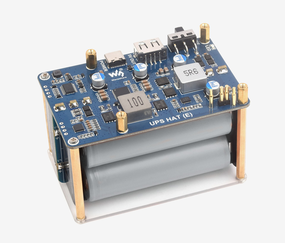 UPS HAT (E) 树莓派不间断电源(UPS)模块，带四个橙色21700大容量大电池主图