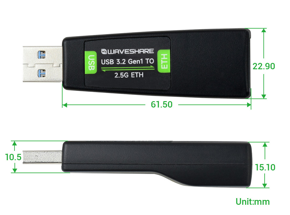 USB 3.2 Gen1 转千兆以太网产品尺寸
