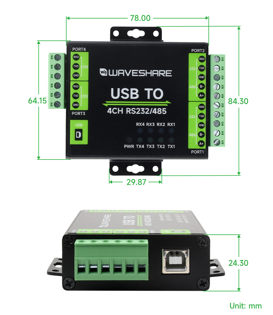 工业级隔离型 USB 转换器产品尺寸