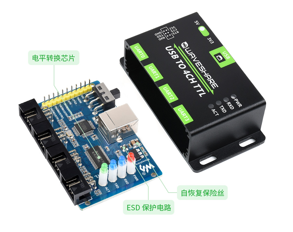 工业级 4 路 USB 集线器多重保护电路