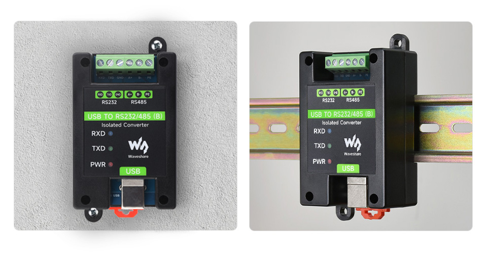 USB 转 RS232/485 工业级隔离型转换器支持壁挂和导轨安装