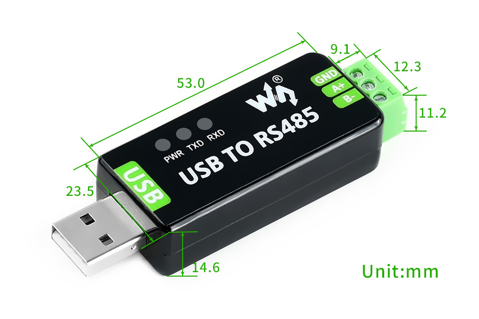 工业级 USB 转 RS485 转换器产品尺寸