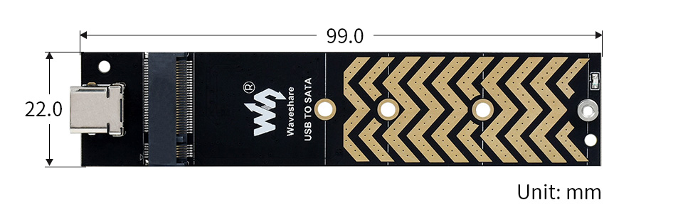 固态硬盘转 Type-C 转接卡尺寸图