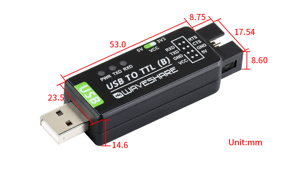 工业级 USB 转 TTL 模块产品尺寸