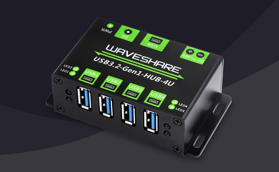 USB3.2集线器,一拖四口USB扩展器俯视图