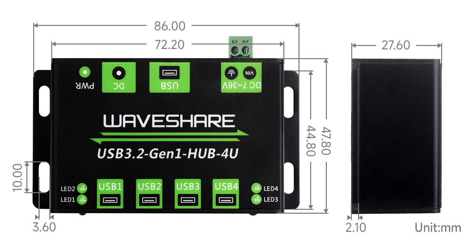 USB3.2集线器产品尺寸