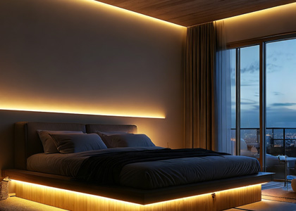 单色 COB 柔光灯带 卧室床头氛围照明应用展示