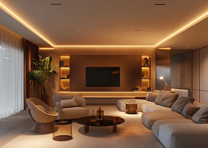 单色 COB 柔光灯带 客厅电视背景墙氛围照明应用展示