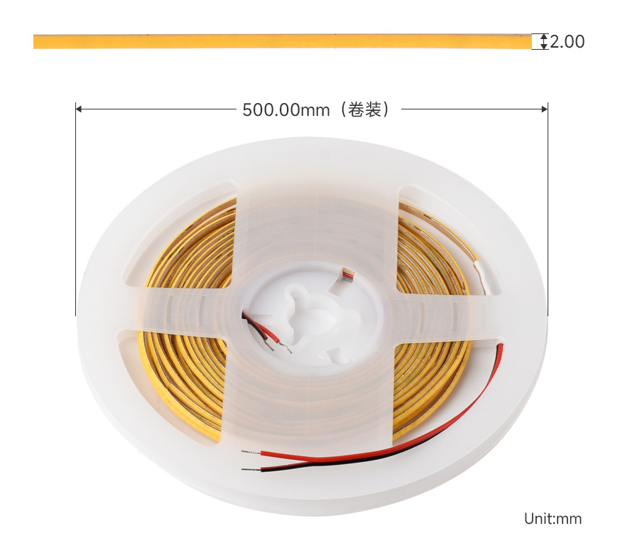 单色 COB 柔光灯带产品尺寸 1米卷装尺寸参数