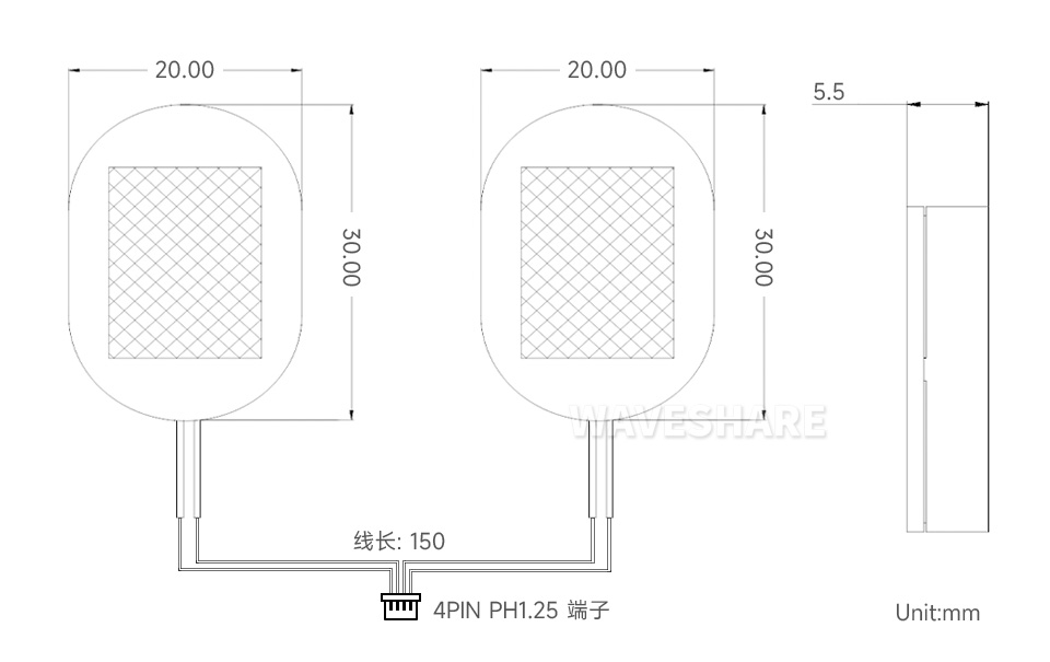 8Ω 2W 2030腔体喇叭产品尺寸