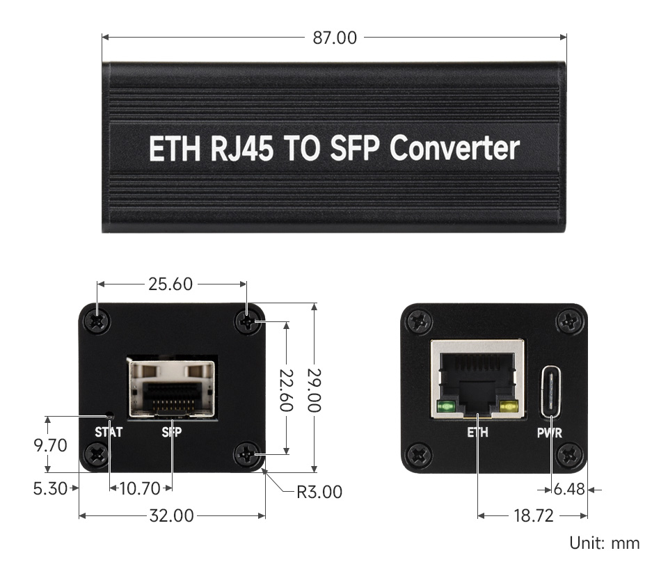 千兆自适应 SFP 光转电模块产品尺寸
