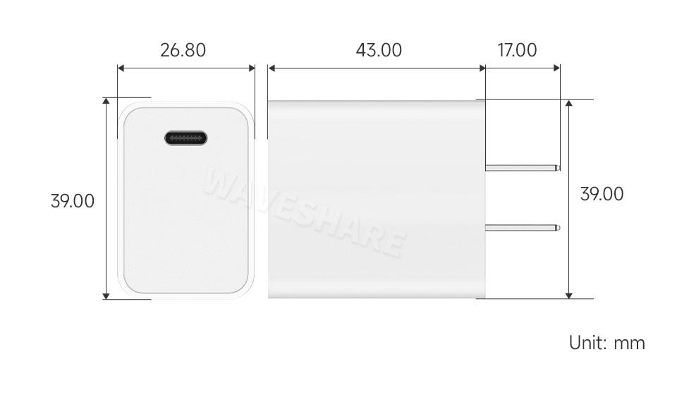 PD20W Type-C 快充头产品尺寸