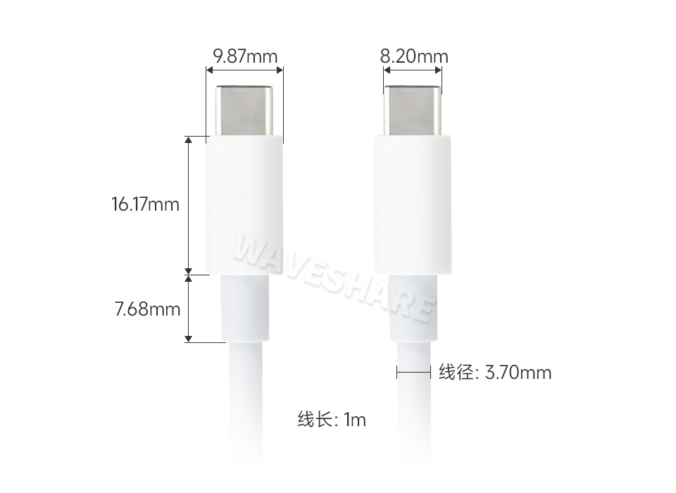 双头 Type-C 100W 快充数据线产品尺寸