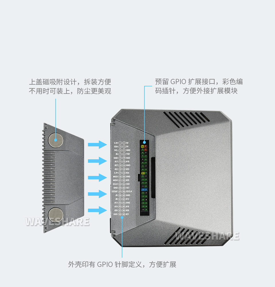 PI4-CASE-ARGON-ONE-M.2树莓派4代专用铝合金机箱磁吸式滑盖设