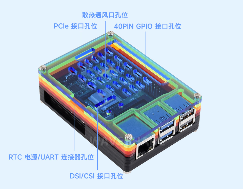 树莓派 5 彩虹亚克力外壳