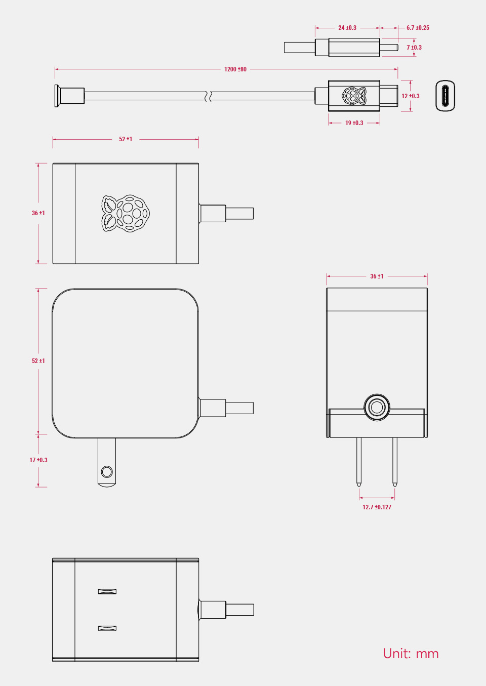 27W USB Type-C 电源美规 (US) 尺寸