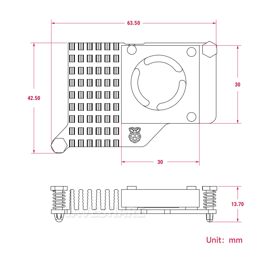 树莓派 5 专用散热器产品尺寸
