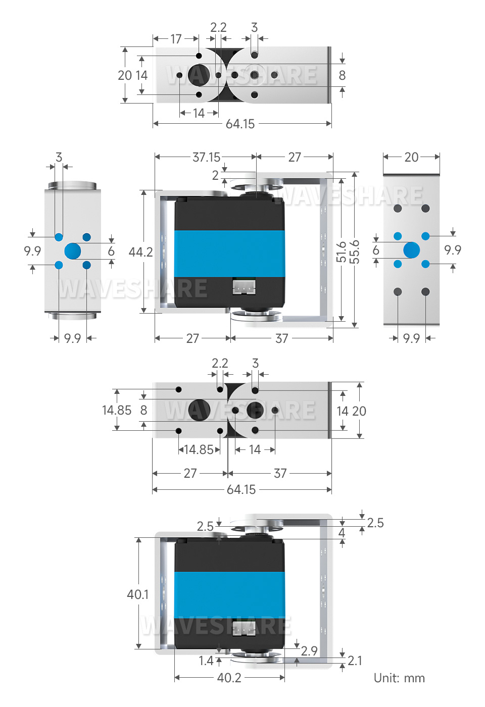 25kg.cm 宽电压串行总线舵机产品尺寸