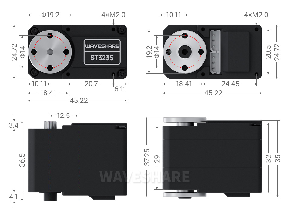 30KG.cm 金属串行总线舵机产品尺寸