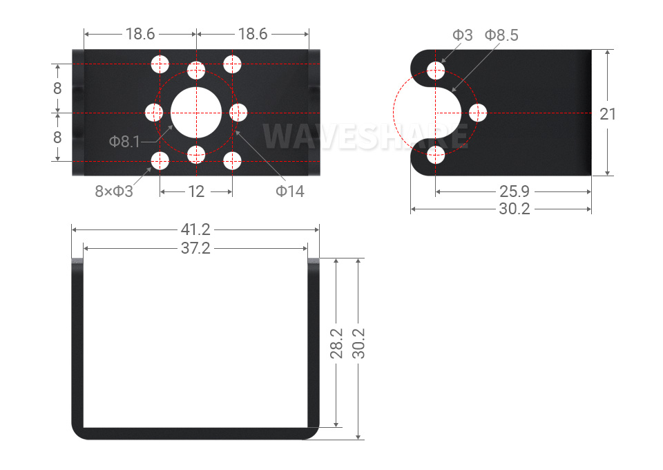 30KG.cm 金属串行总线舵机产品尺寸