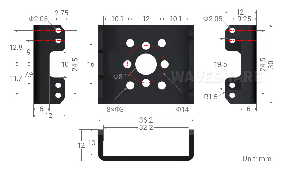 30KG.cm 金属串行总线舵机产品尺寸