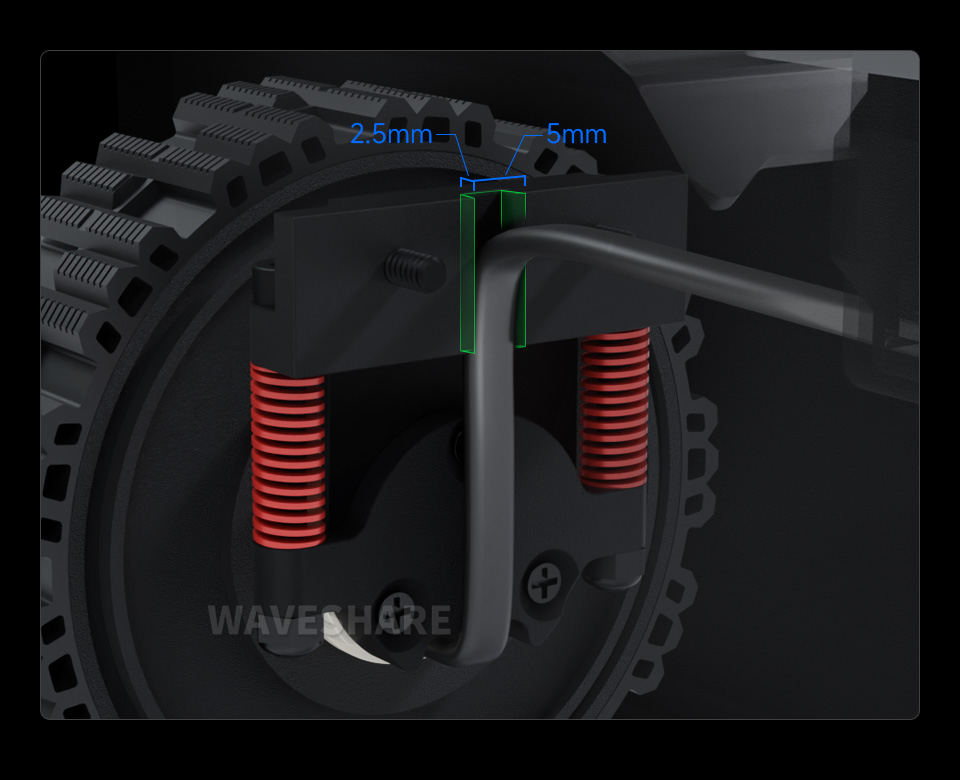 全金属紧凑型UGV悬挂预留线槽走线，标注线槽大小宽度