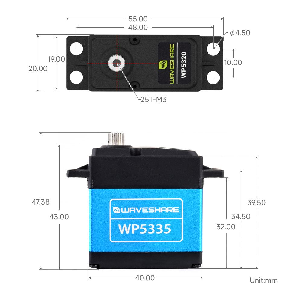 20kg.cm/35kg.cm 大扭力180°数字舵机尺寸