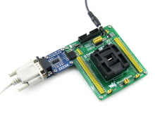 STM32-QFP100测试座接入PL2303模块进行ISP下载示意图