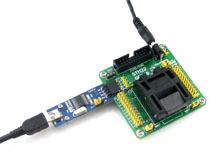 STM32-QFP48测试座接入PL2303模块进行ISP下载示意图